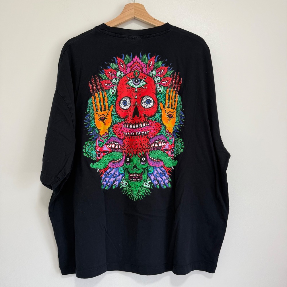 ASOS DESIGN Skull Graphic Oversized T-Shirt Black Mens L Psychedelic Streetwear